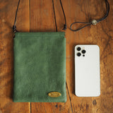 『開け閉めらくらく♪』バネ口金のスマホポシェット(姫路シュリンク・アイビーグリーン)