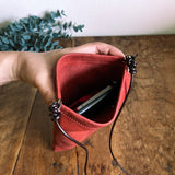 『開け閉めらくらく♪』バネ口金のスマホポシェット(姫路シュリンク・サーモンレッド)