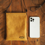 『開け閉めらくらく♪』バネ口金のスマホポシェット(姫路シュリンク・マスタード)